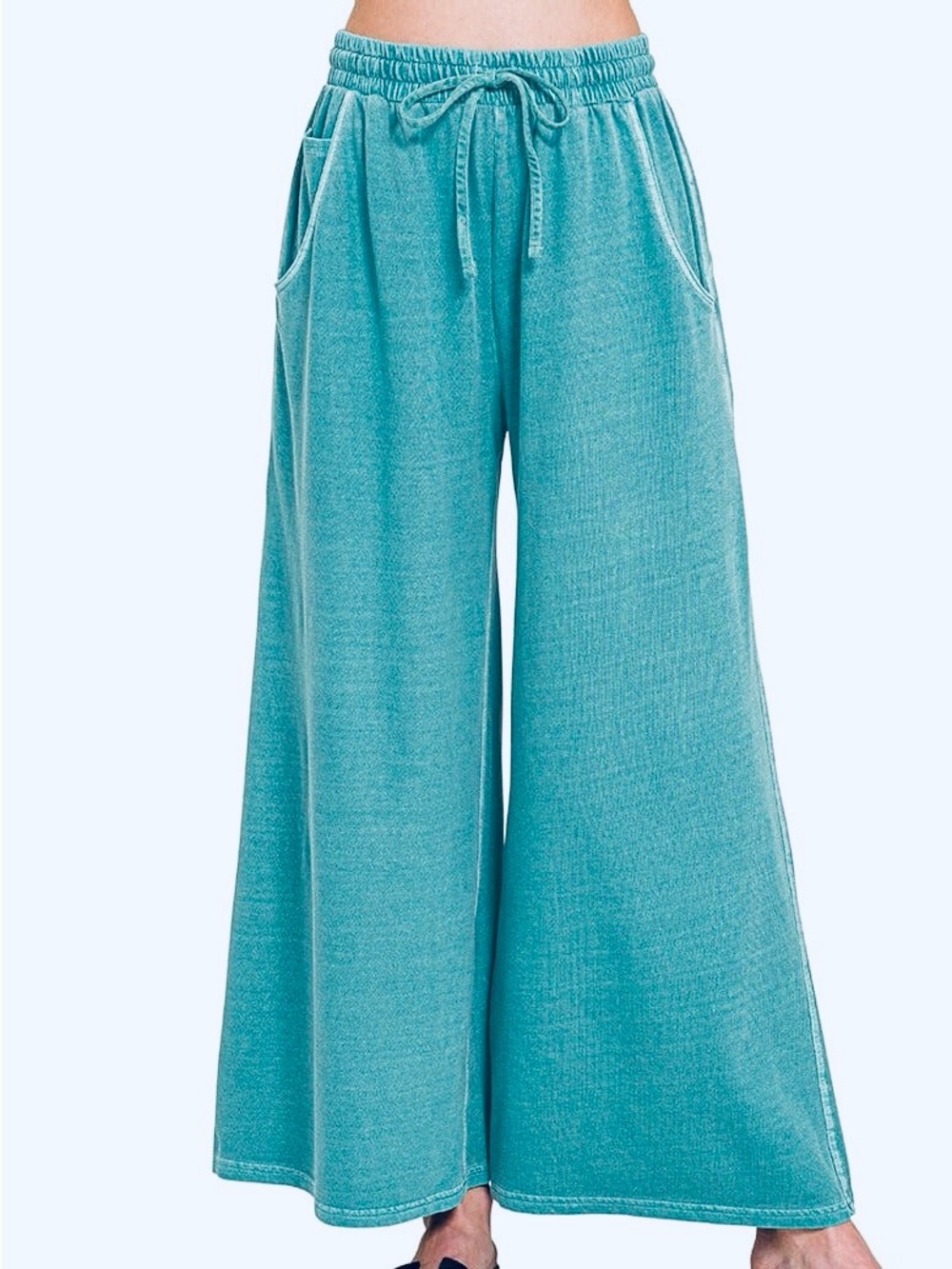 Zenana Teal Wide-Leg Drawstring Pants-NWOT